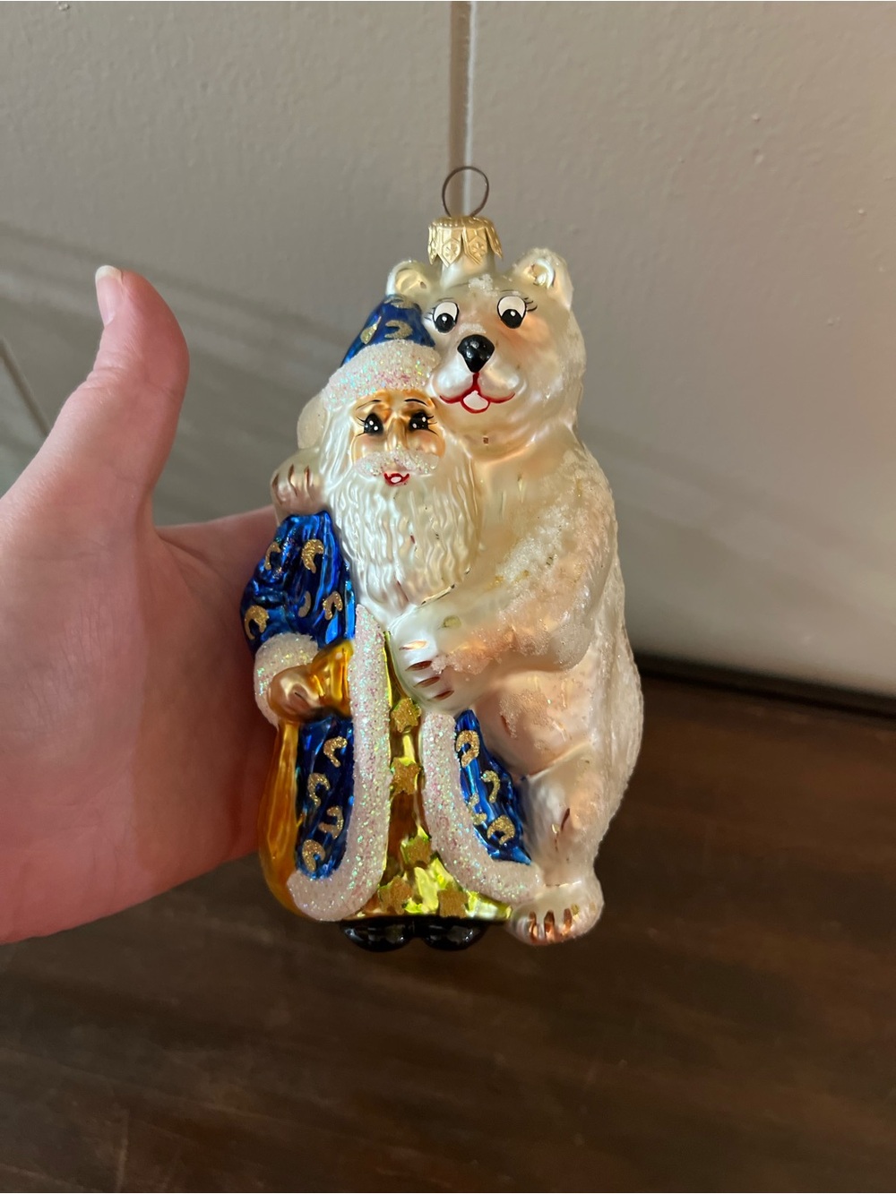 Christopher Radko Bear Hug polar bear glass Christmas ornament